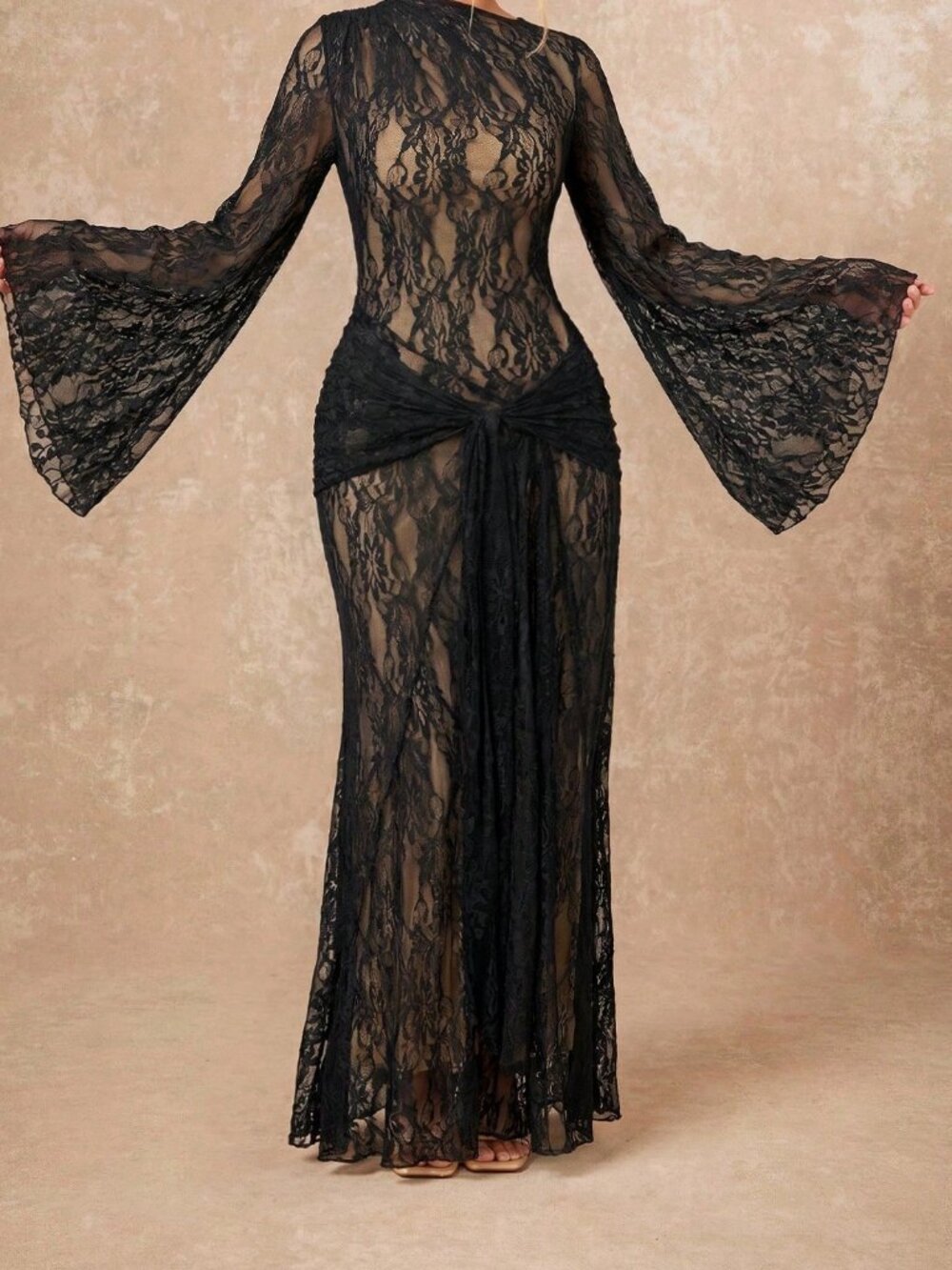 Black Elegant Women's A-line Dress - Picture 3 of 9